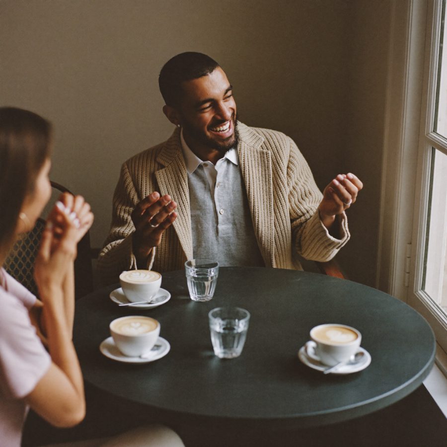 Two people meeting for coffee